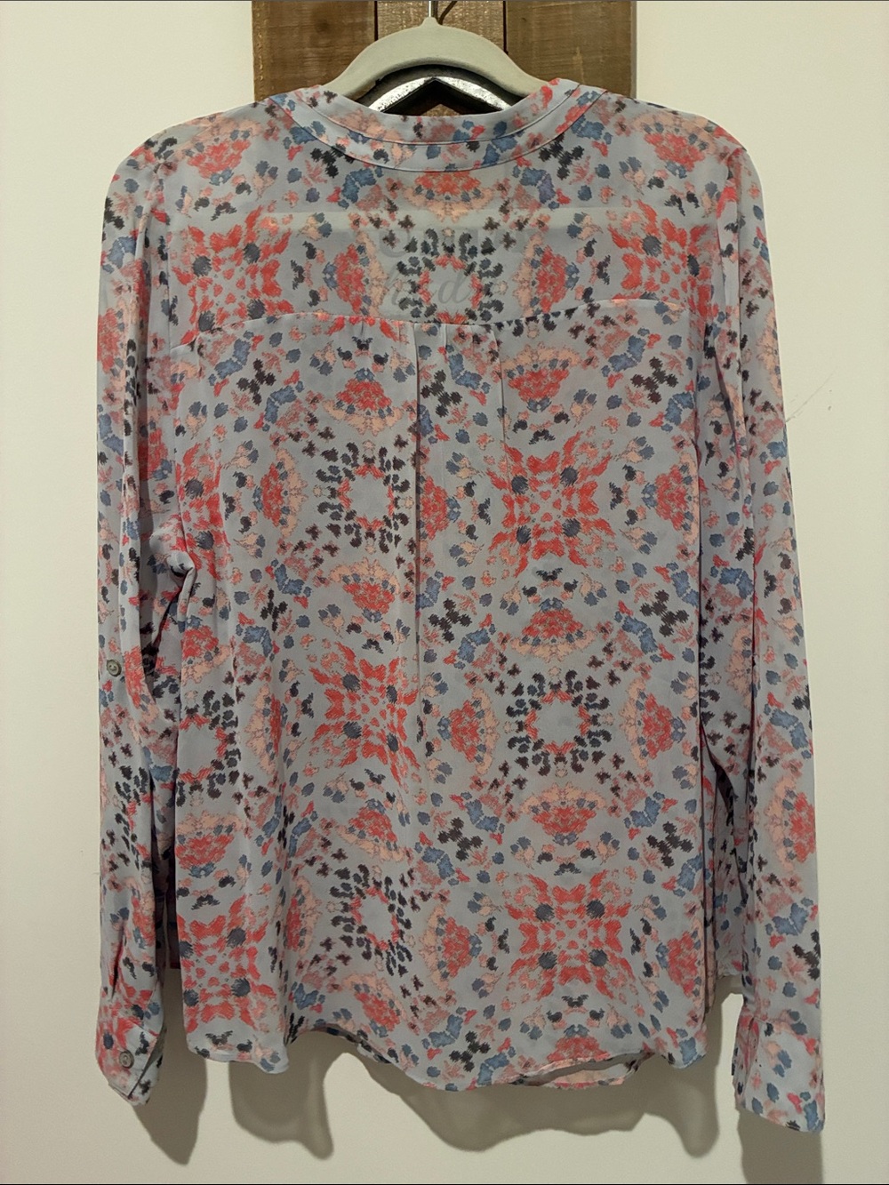 a.n.a Coral and Blue Patterned Henley Blouse - Picture 3 of 4